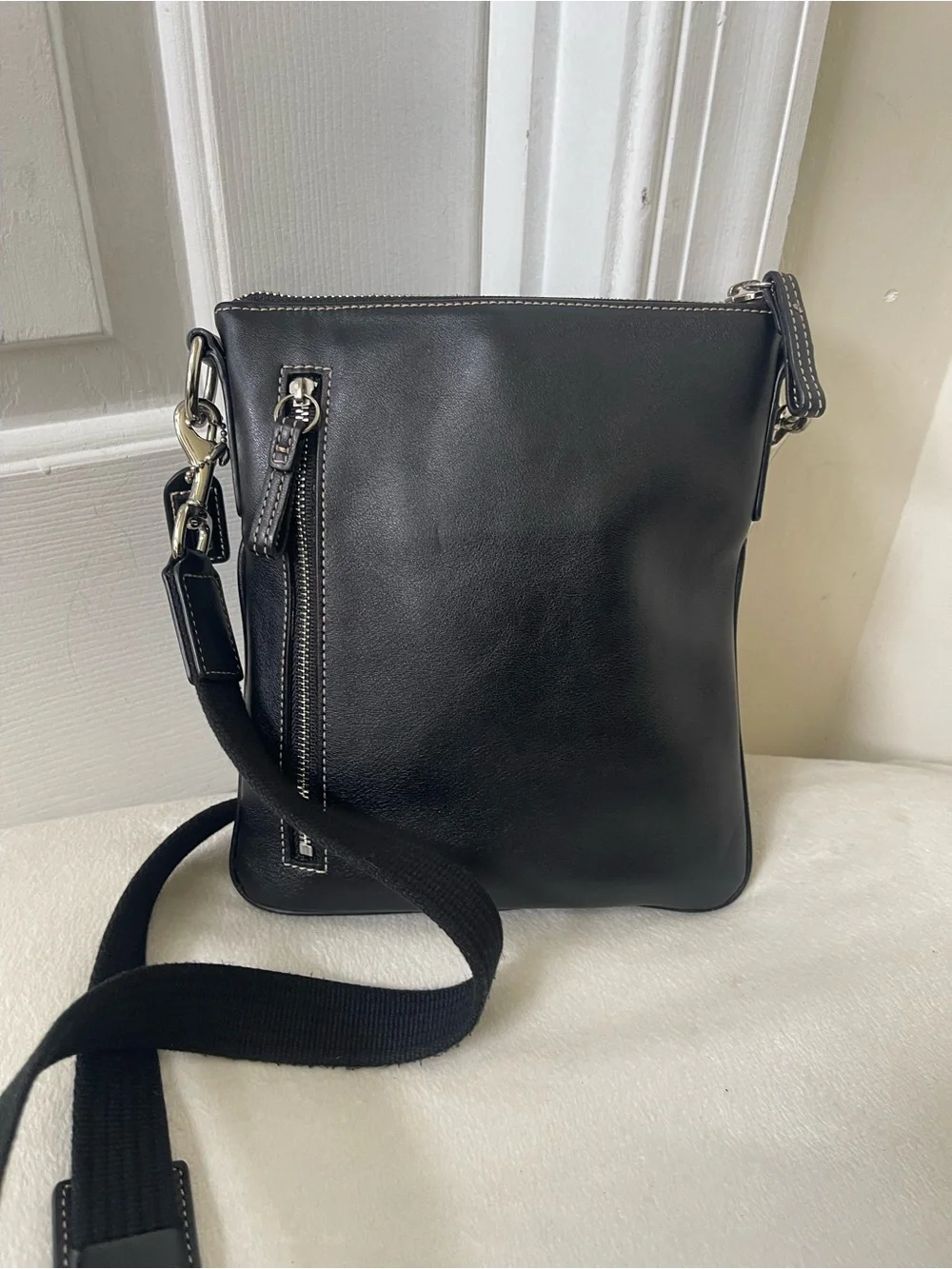 Coach Black Leather Crossbody Bag with Silver Hardware